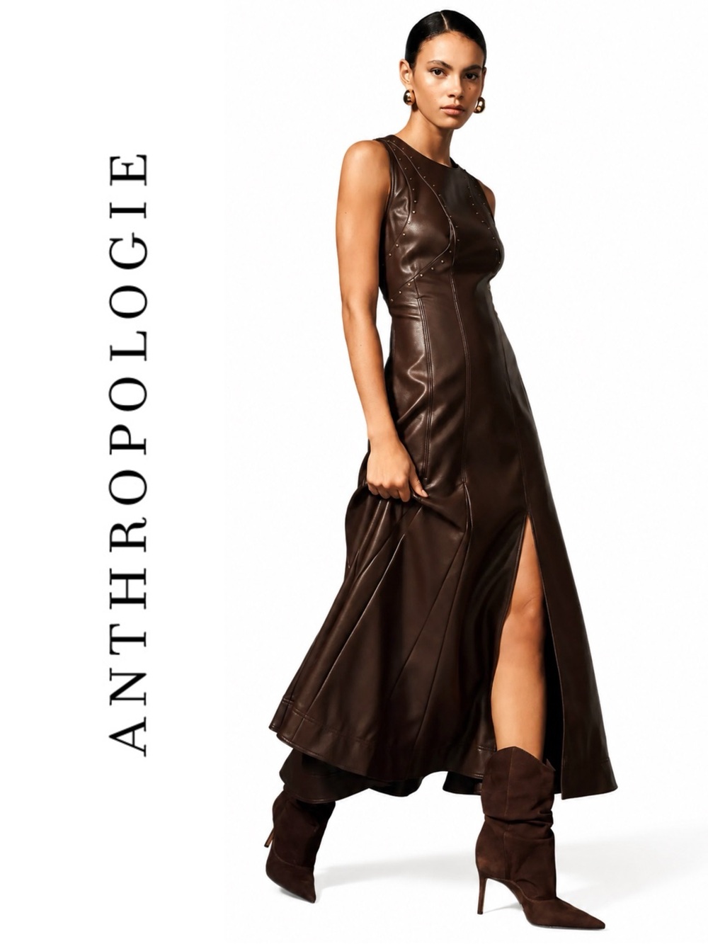 Anthropologie Pilcro Sleeveless Studded Faux Leather Maxi Dress